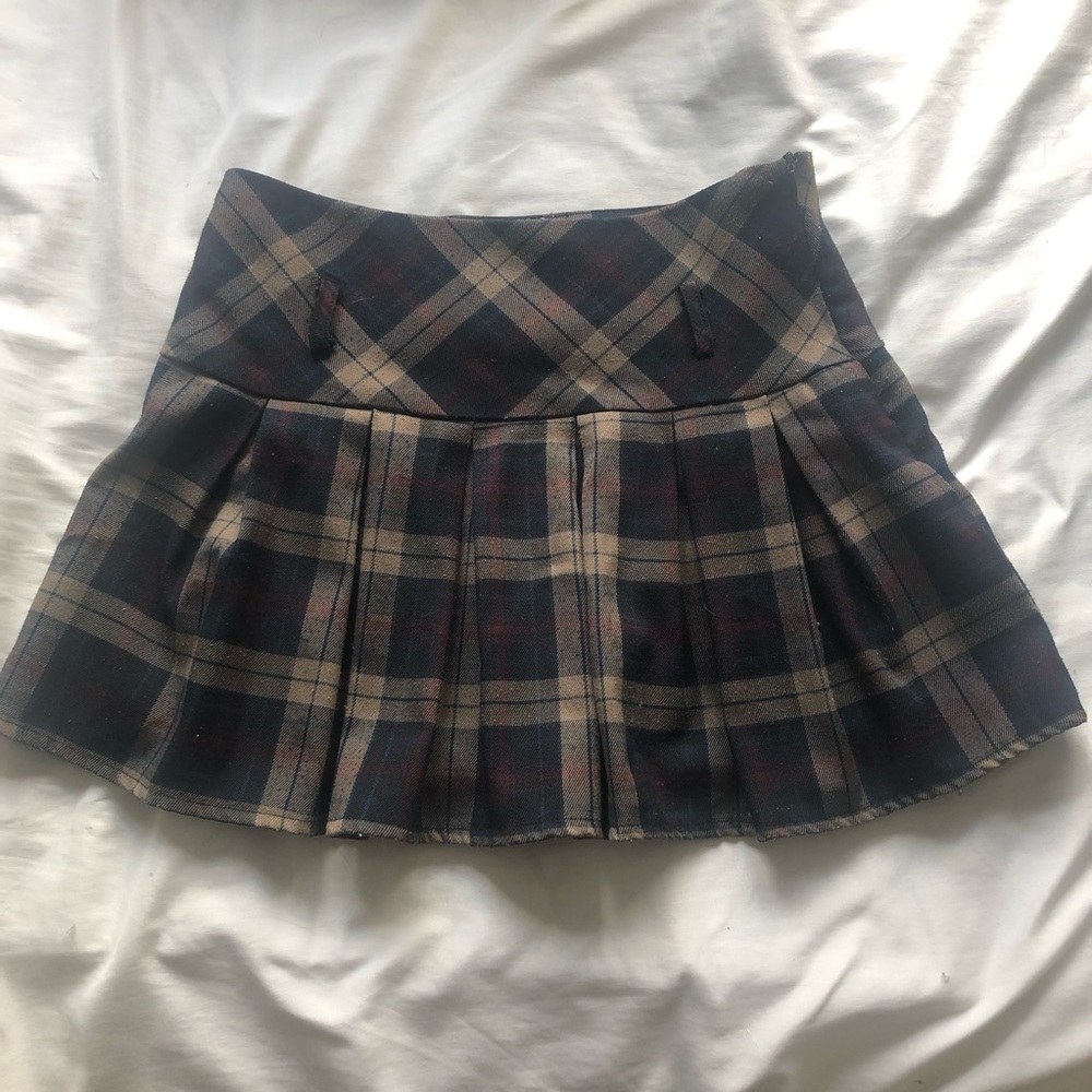 Brown Plaid Pleated Mini Skirt